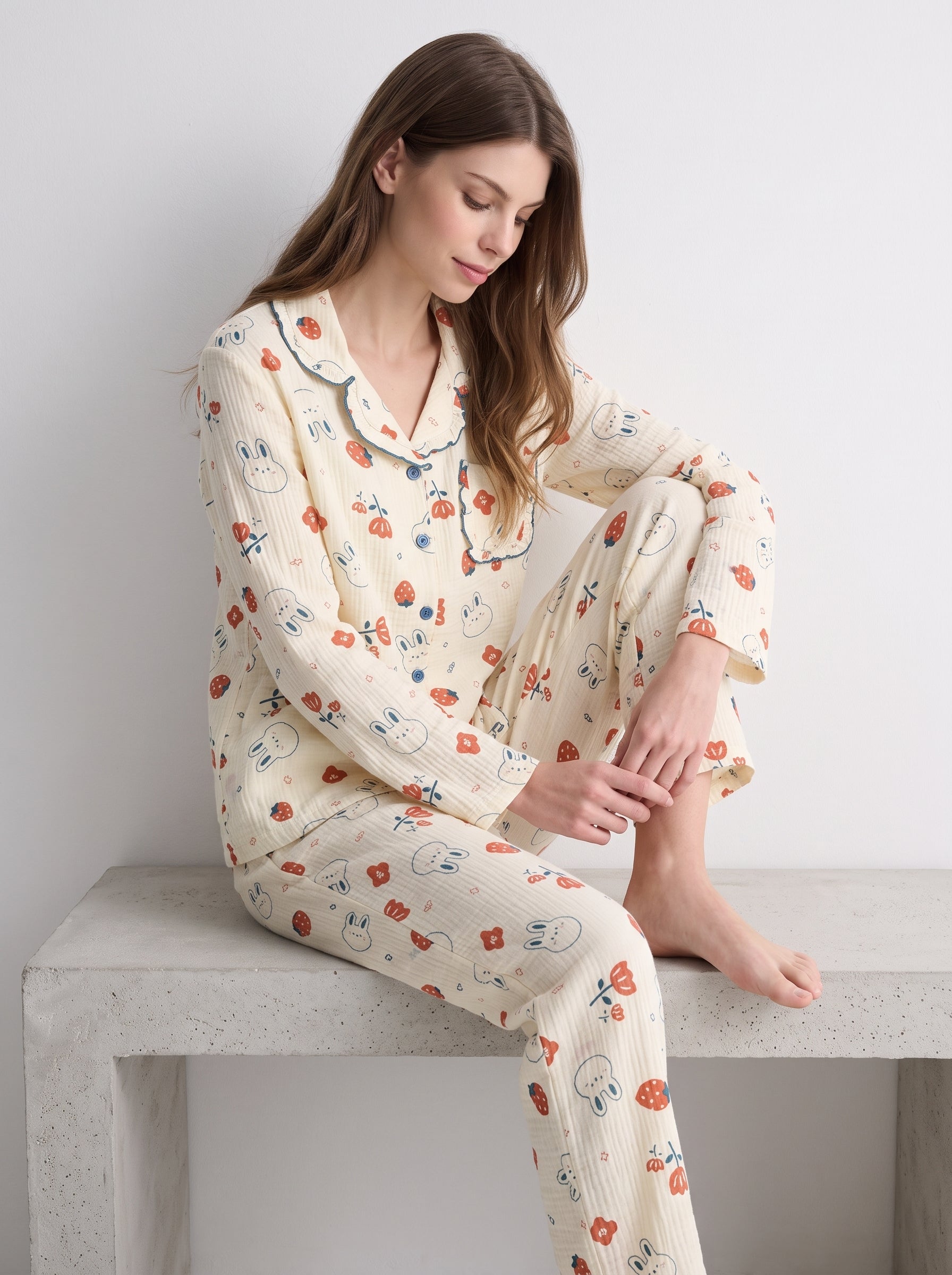 Strawberry Bunny Cotton Pajama Set #color_Strawberry Bunny