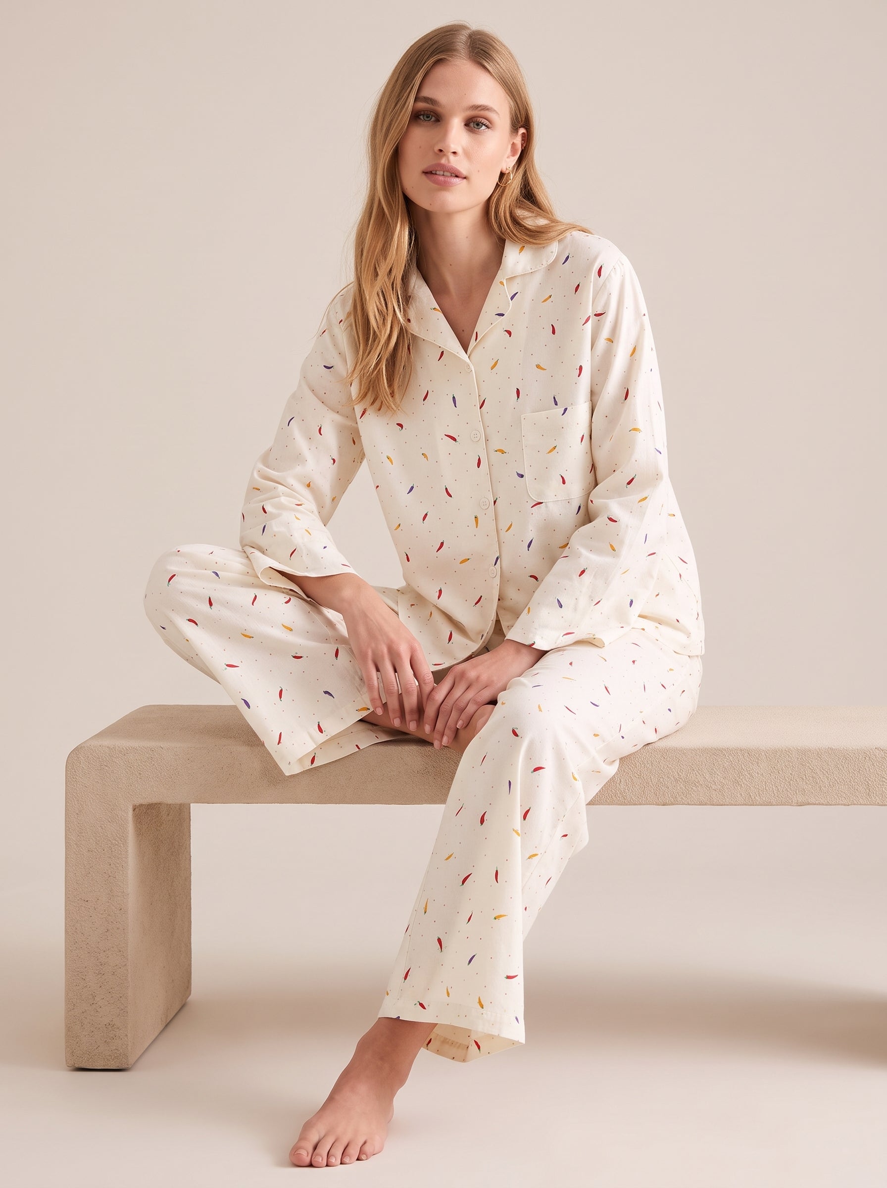 Chili Print Cotton Pajama Set #color_Chili Print