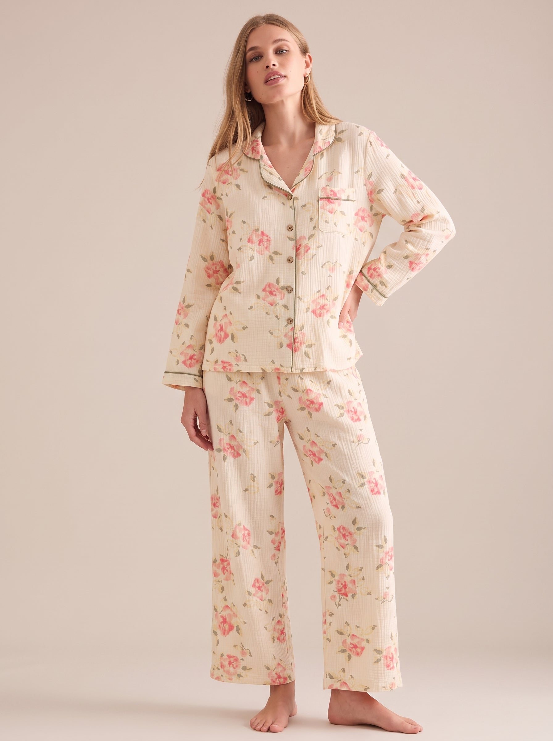 Crinkle Cotton Rose Pajama Set #color_Blush Rose