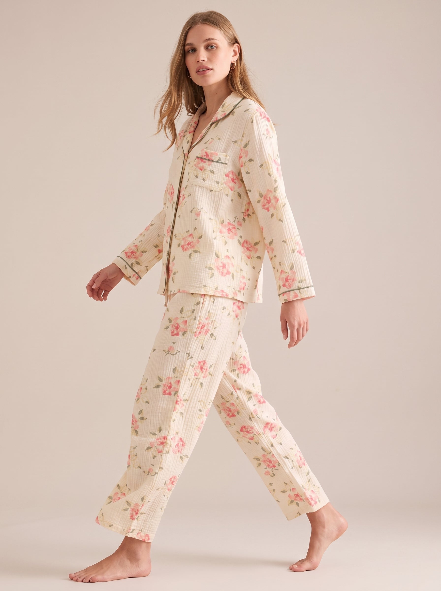 Crinkle Cotton Rose Pajama Set #color_Blush Rose