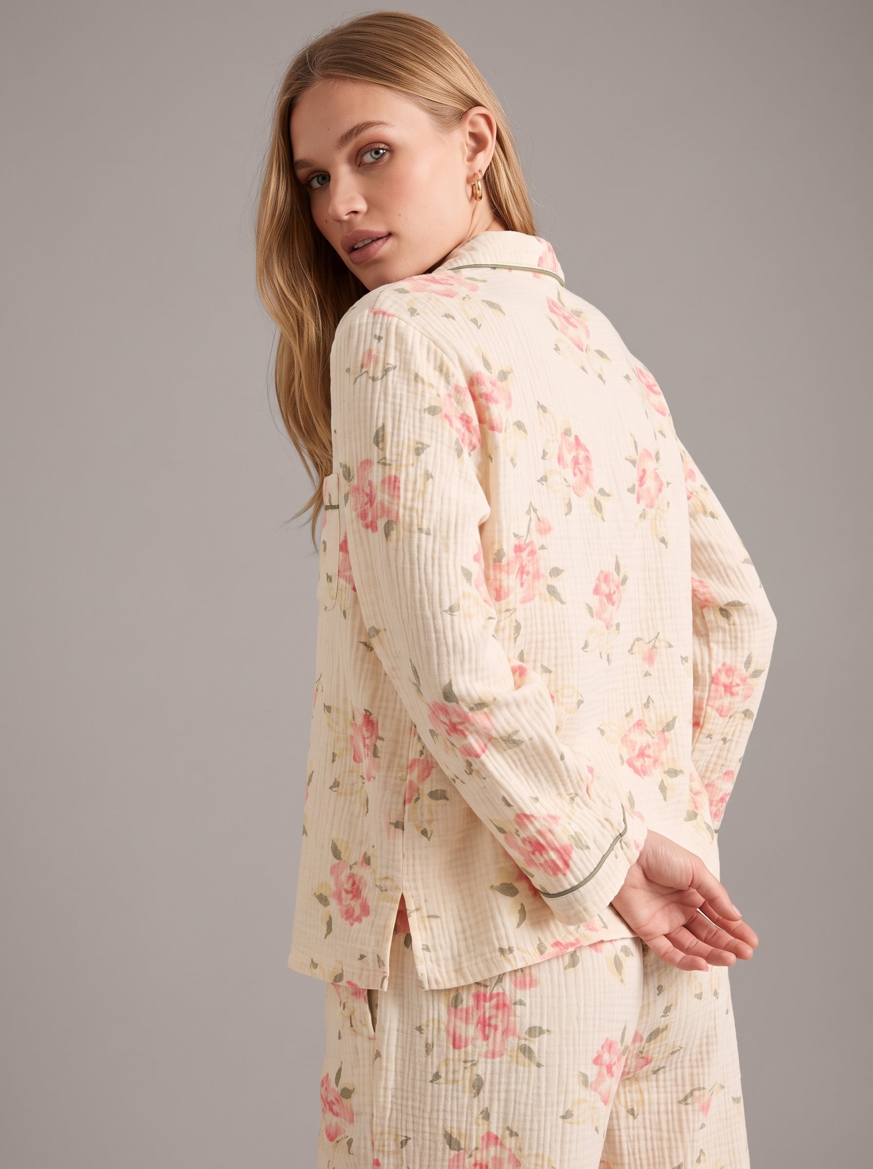 Crinkle Cotton Rose Pajama Set #color_Blush Rose