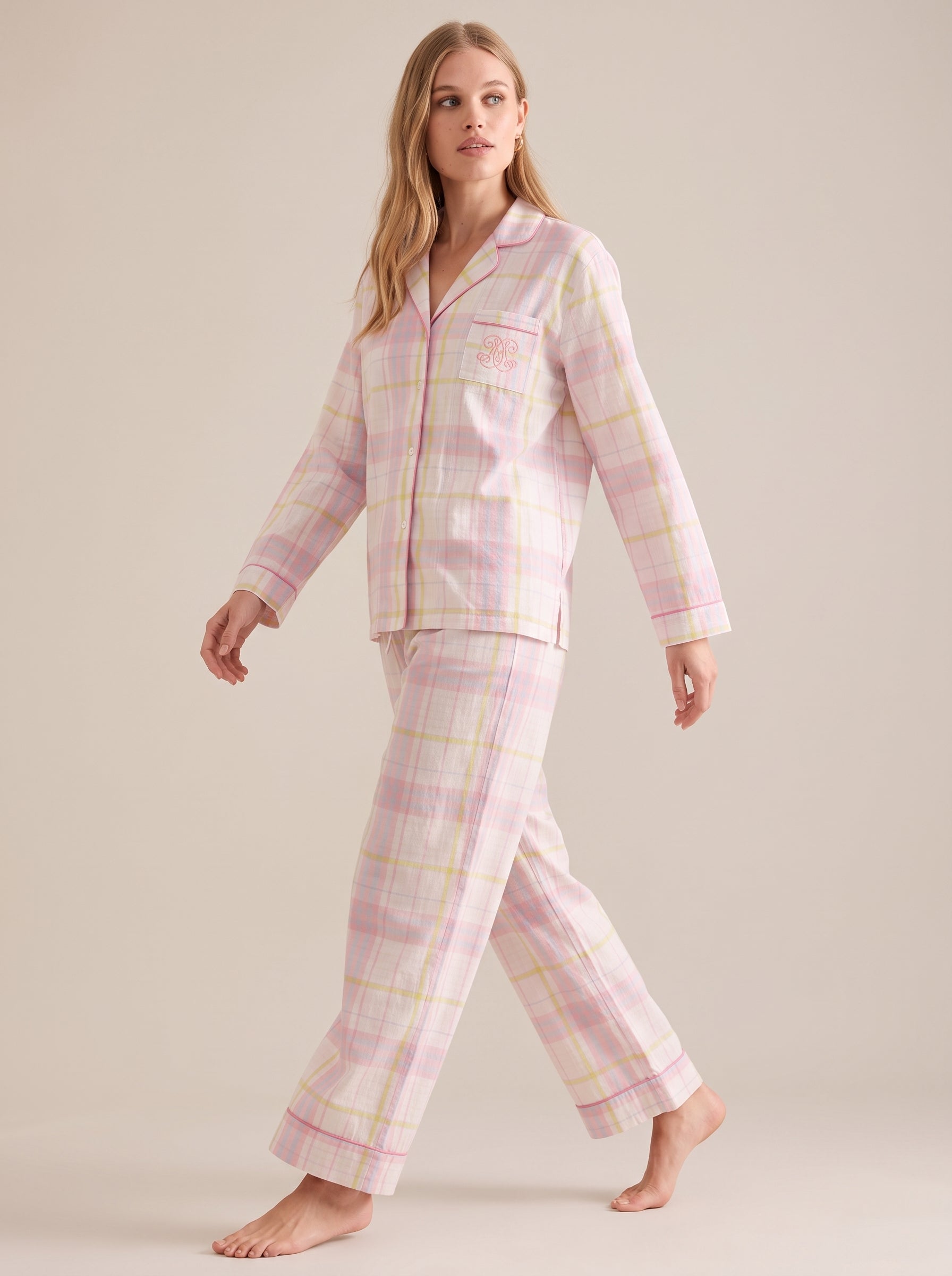 Pink Plaid Cotton Gauze Pajama Set #color_Pink Plaid