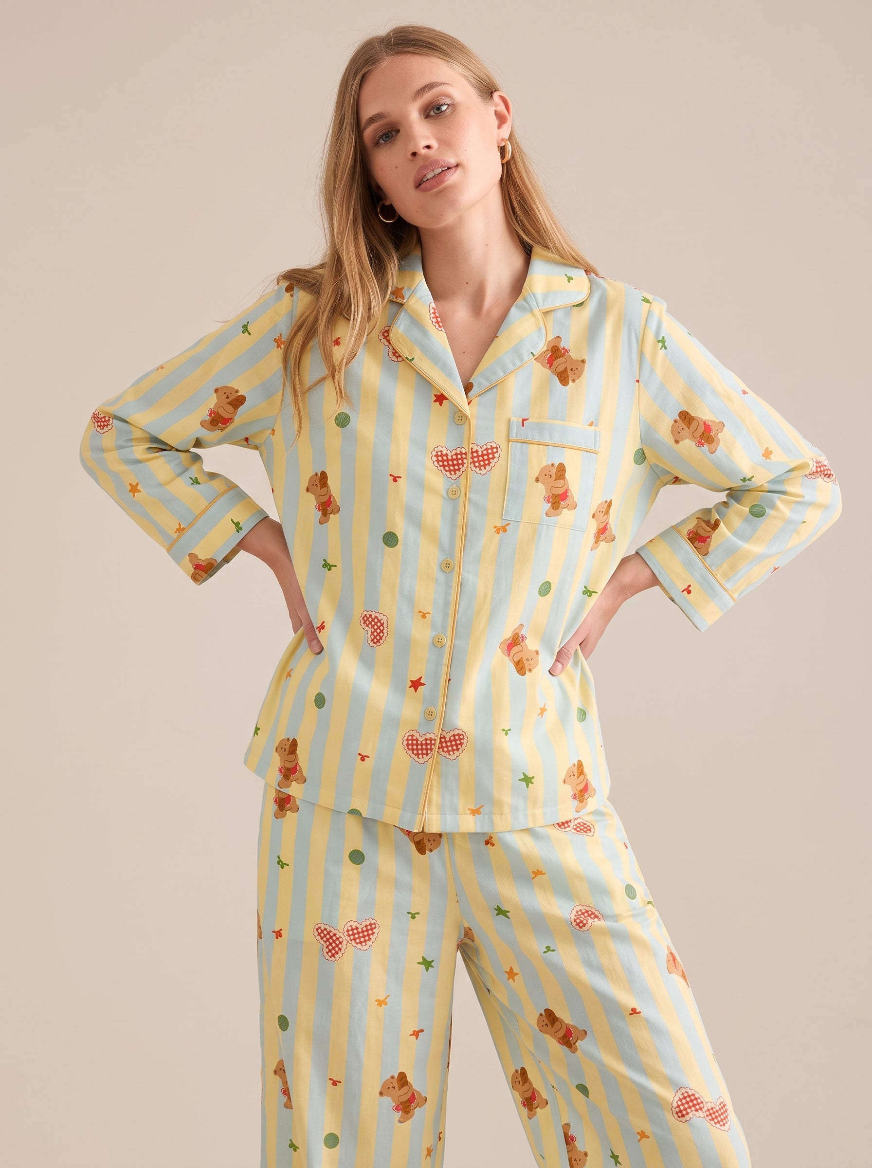 Bear Print Cotton Gauze Pajama Set #color_Bear Stripe