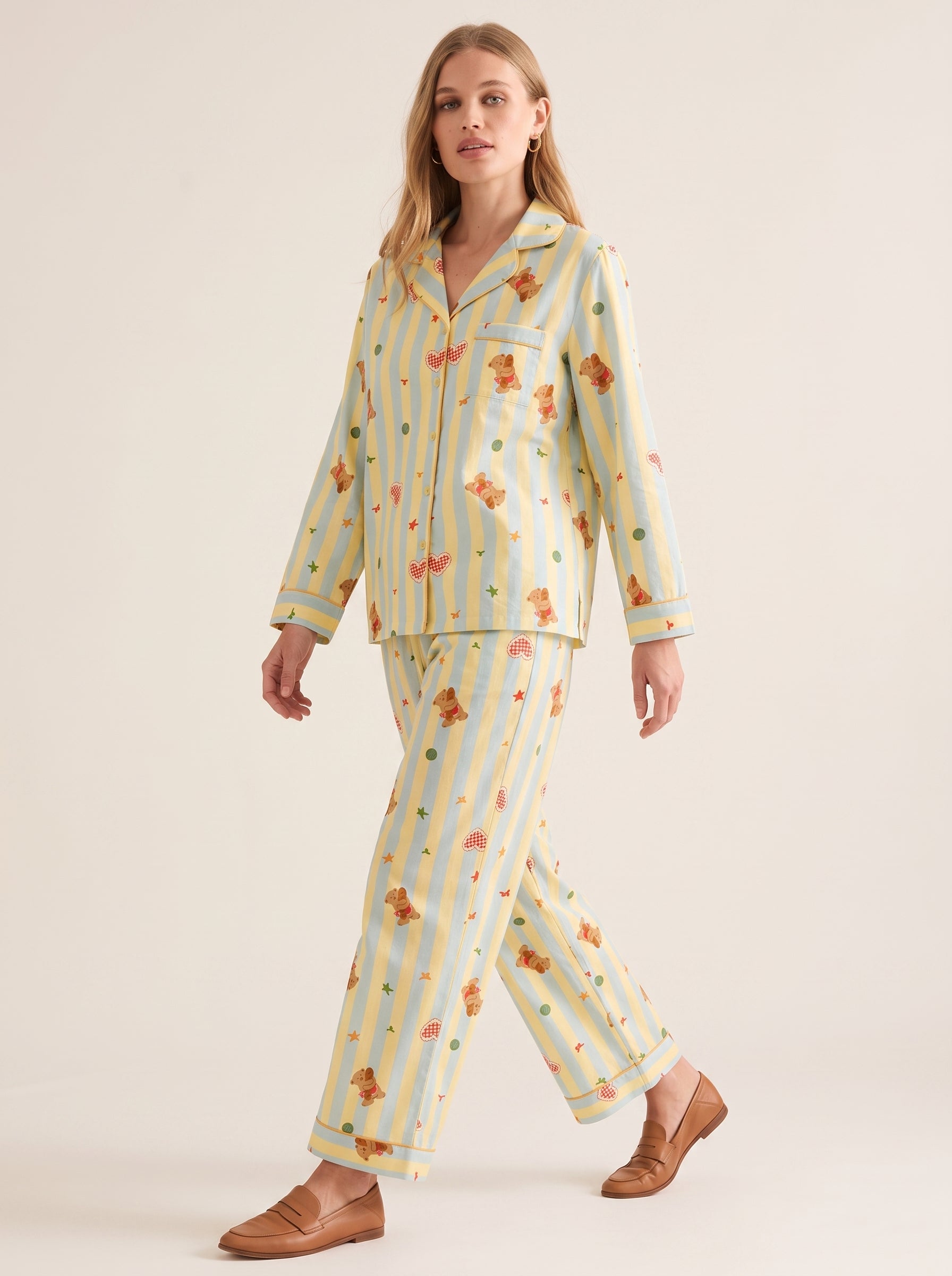 Bear Print Cotton Gauze Pajama Set #color_Bear Stripe