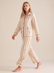 Embroidered Cotton Pajama Set #color_Red Stripe Embroidery