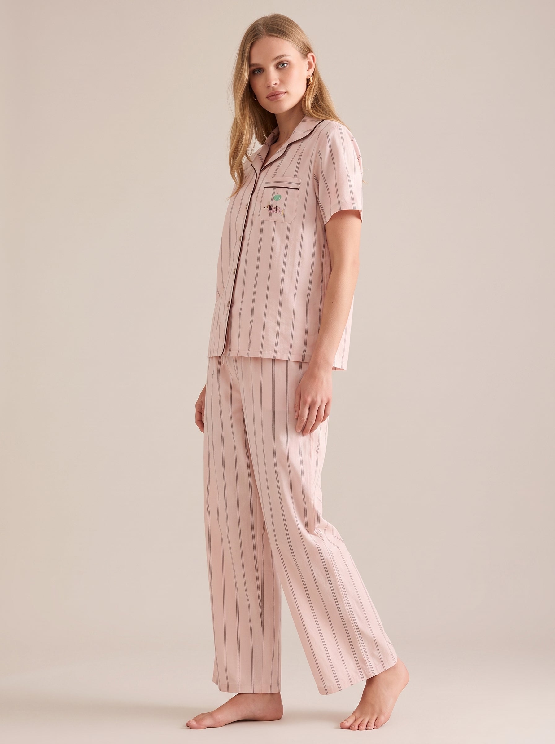 Pink Stripe Cotton Gauze Pajama Set #color_Pink Stripe