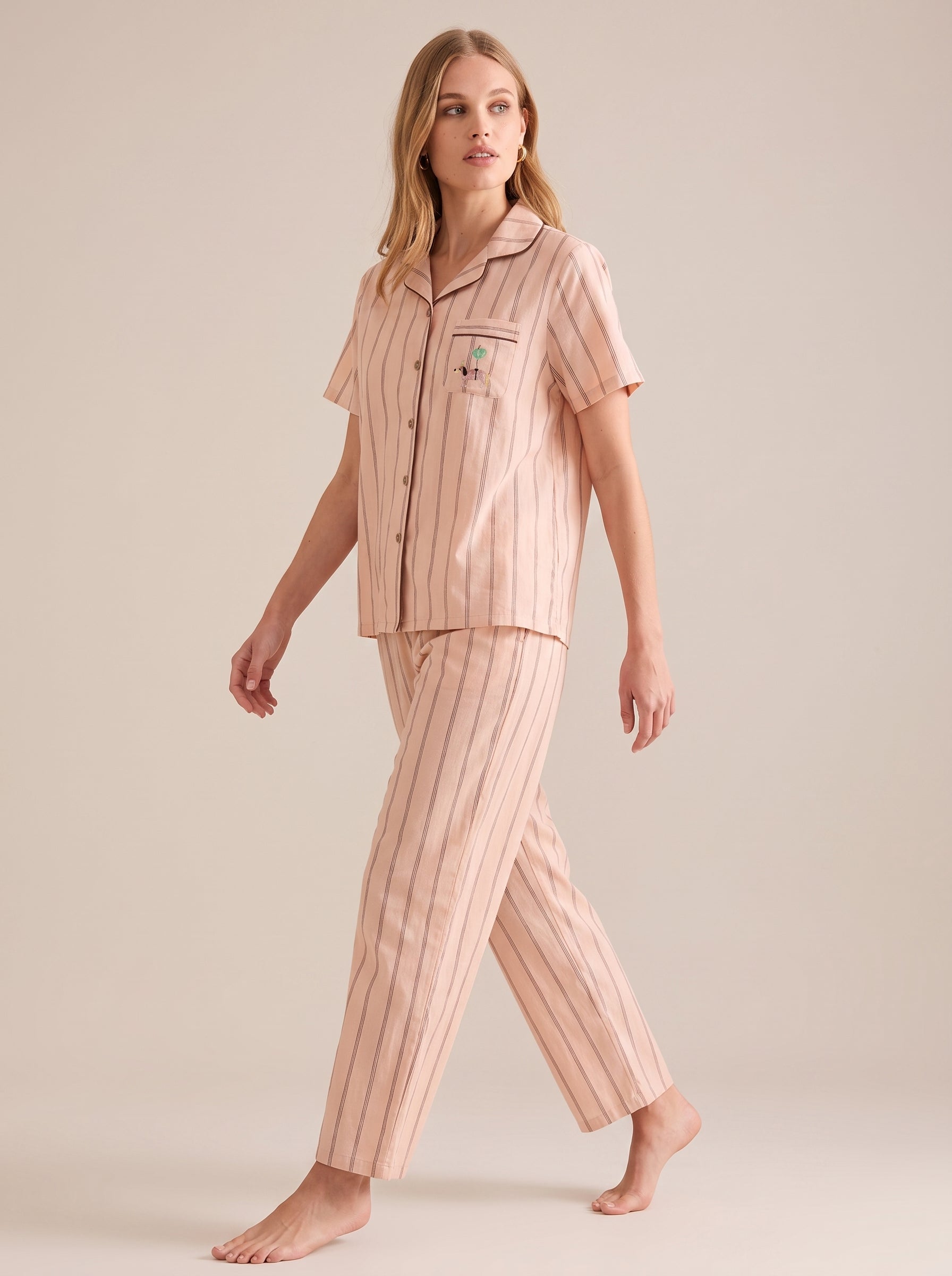 Pink Stripe Cotton Gauze Pajama Set #color_Pink Stripe
