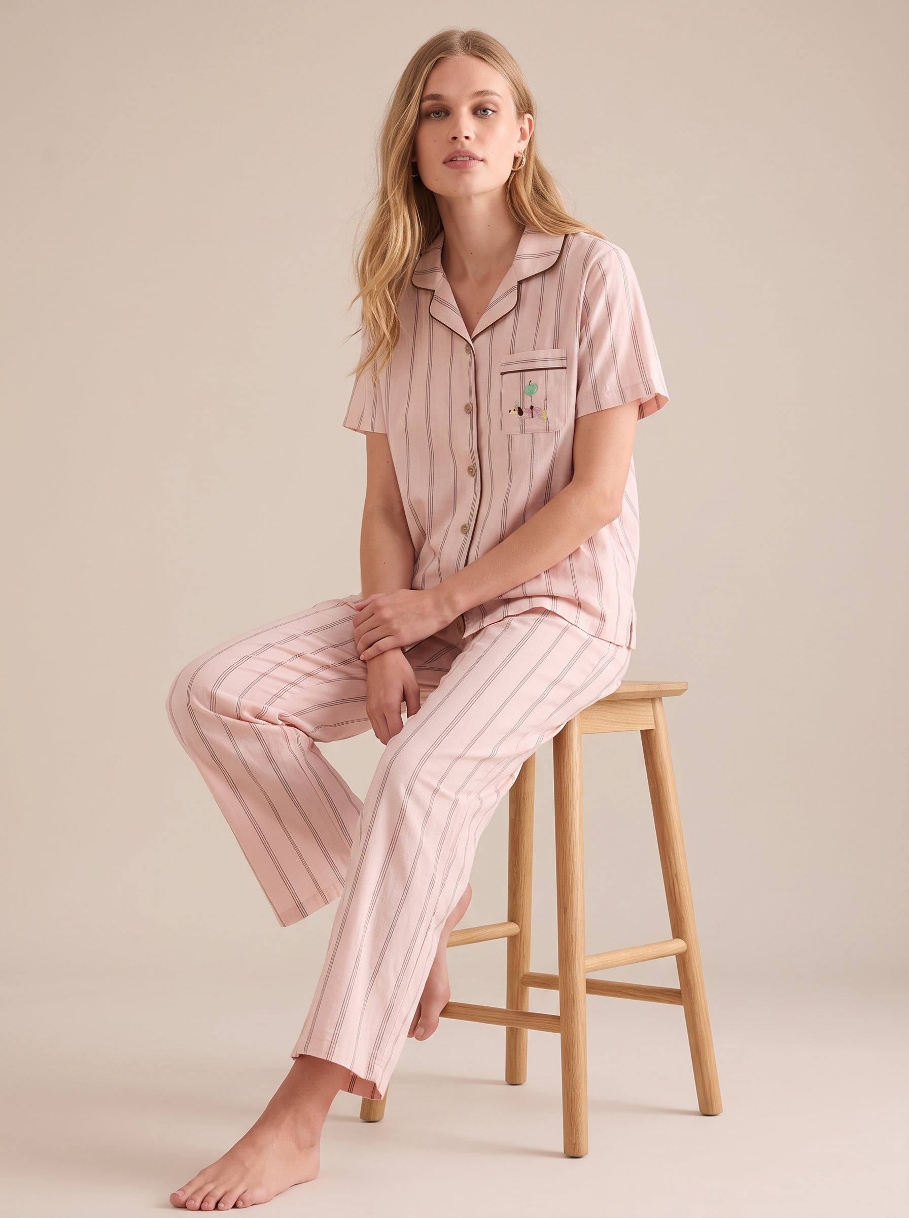 Pink Stripe Cotton Gauze Pajama Set #color_Pink Stripe