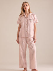 Pink Stripe Cotton Gauze Pajama Set #color_Pink Stripe