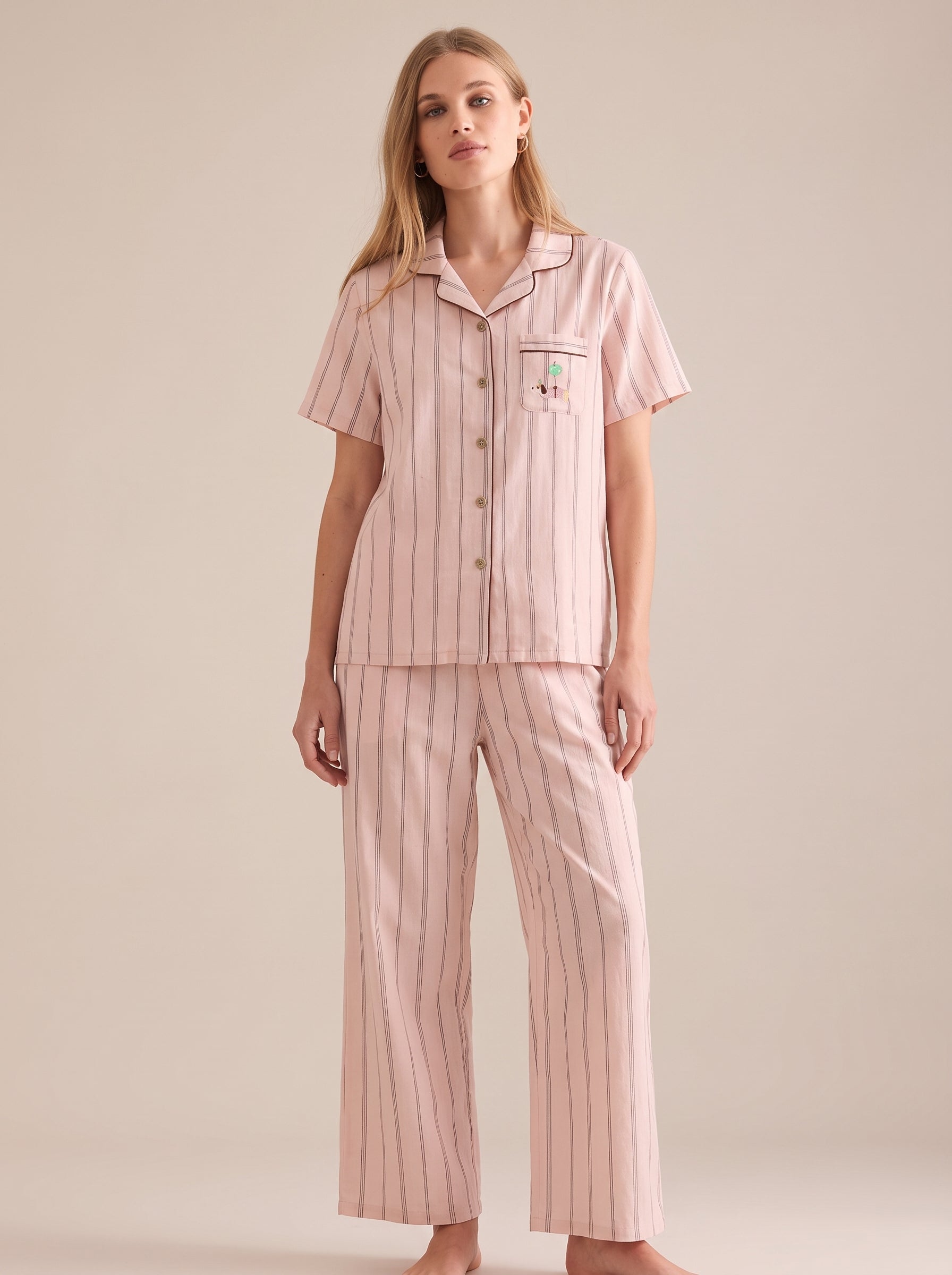Pink Stripe Cotton Gauze Pajama Set #color_Pink Stripe