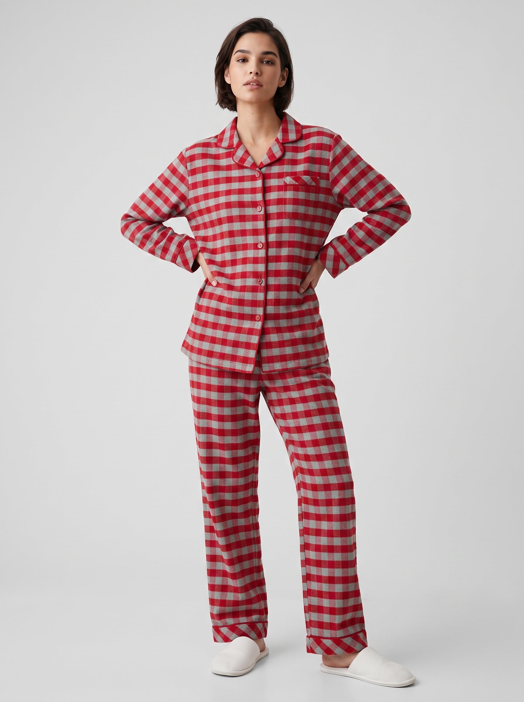 Red Gingham Flannel Pajama Set #color_Red Gingham