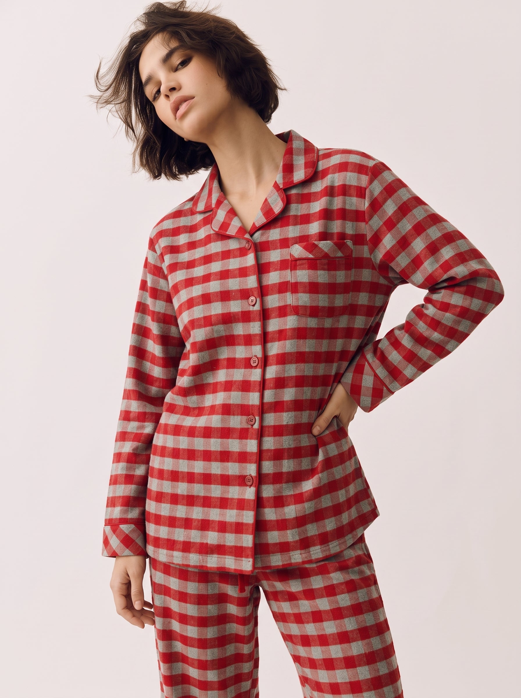 Red Gingham Flannel Pajama Set #color_Red Gingham