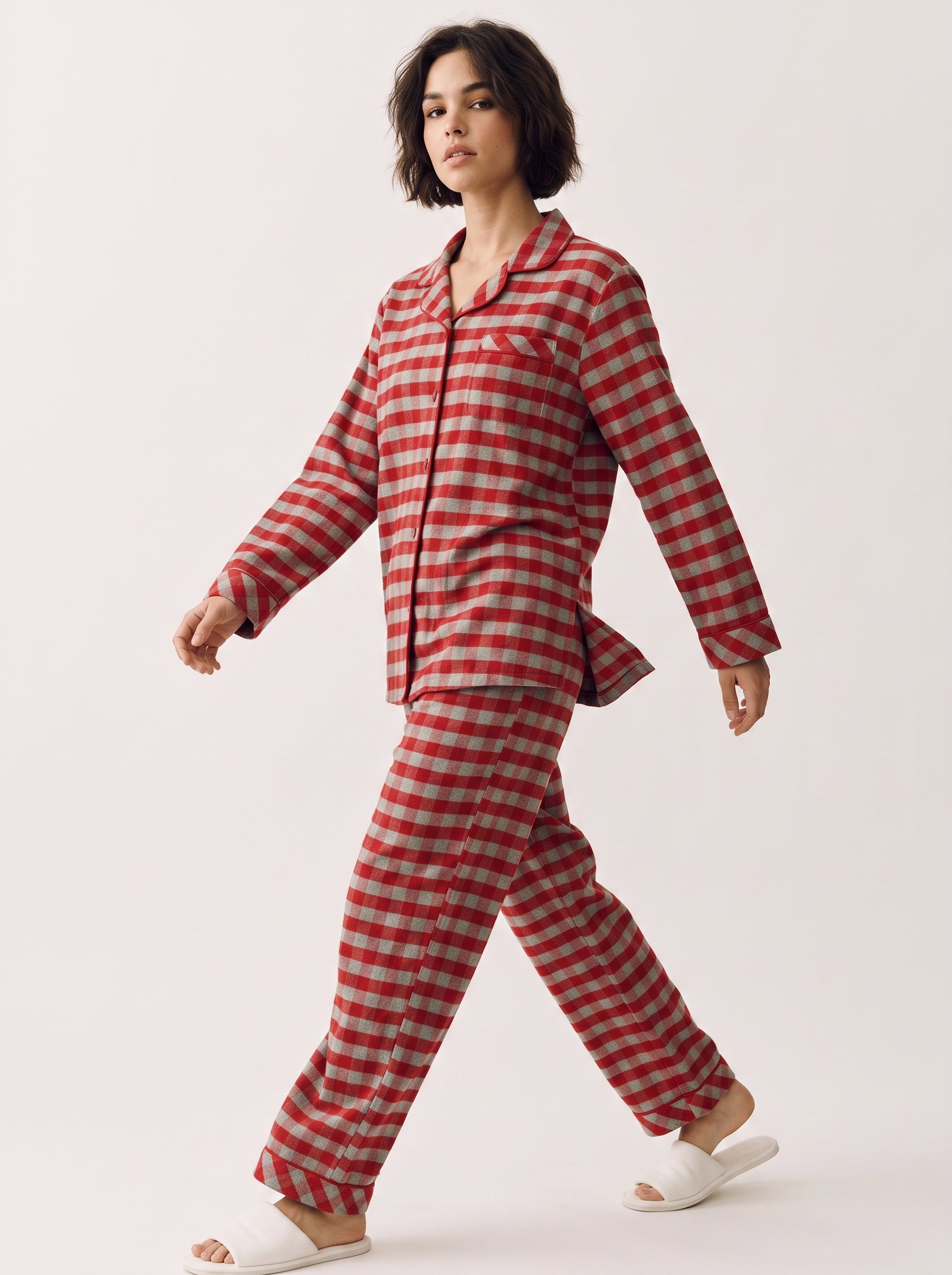 Red Gingham Flannel Pajama Set #color_Red Gingham