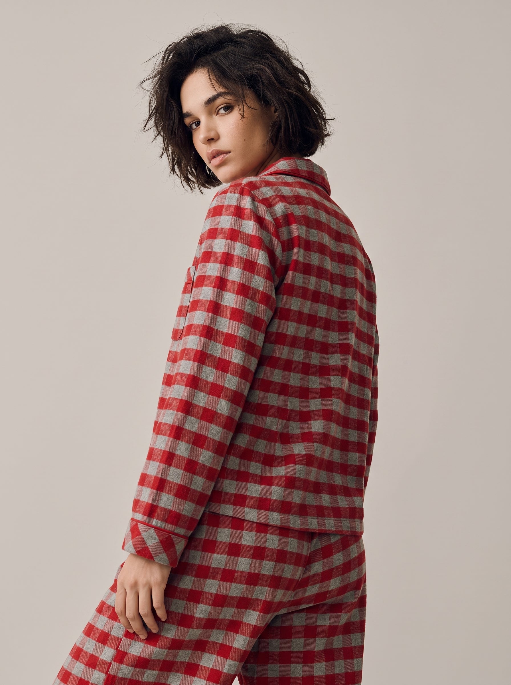Red Gingham Flannel Pajama Set #color_Red Gingham