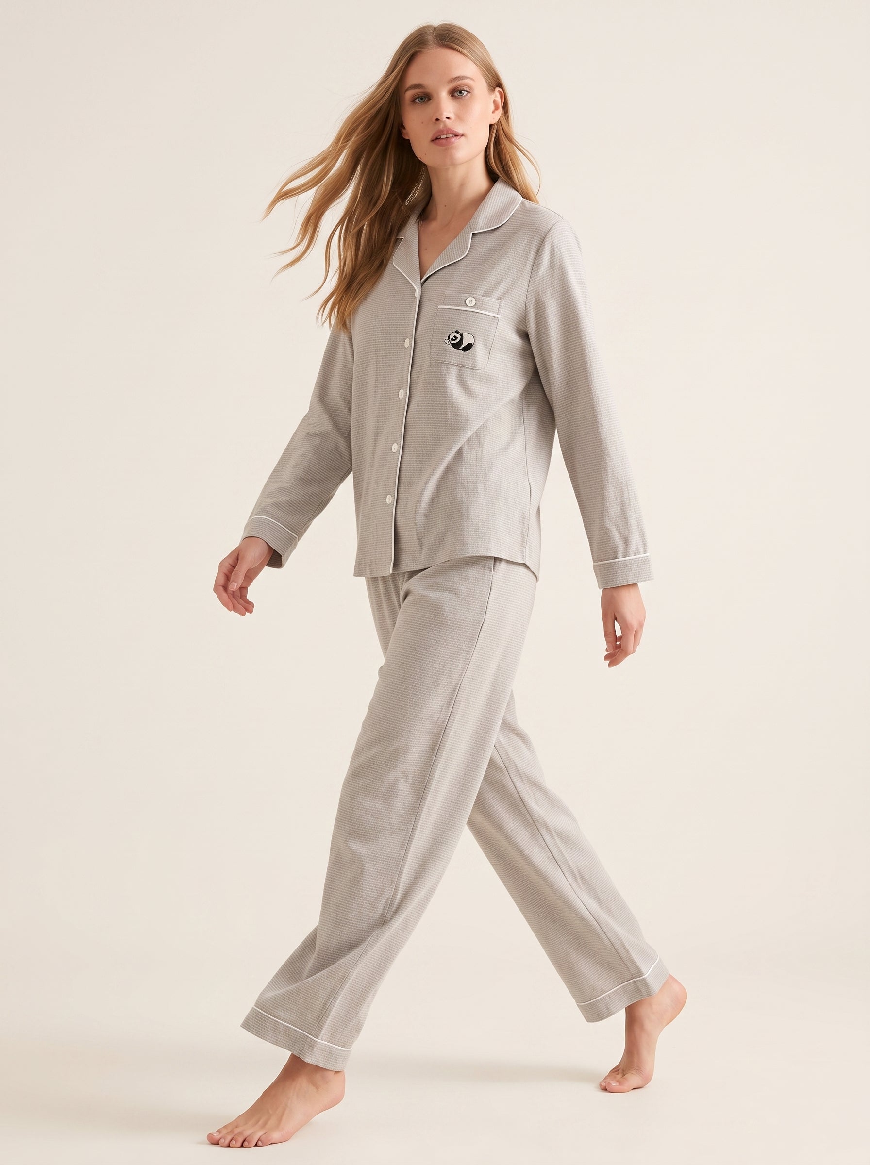 Check Flannel Pajama Set #color_Gray Panda Check