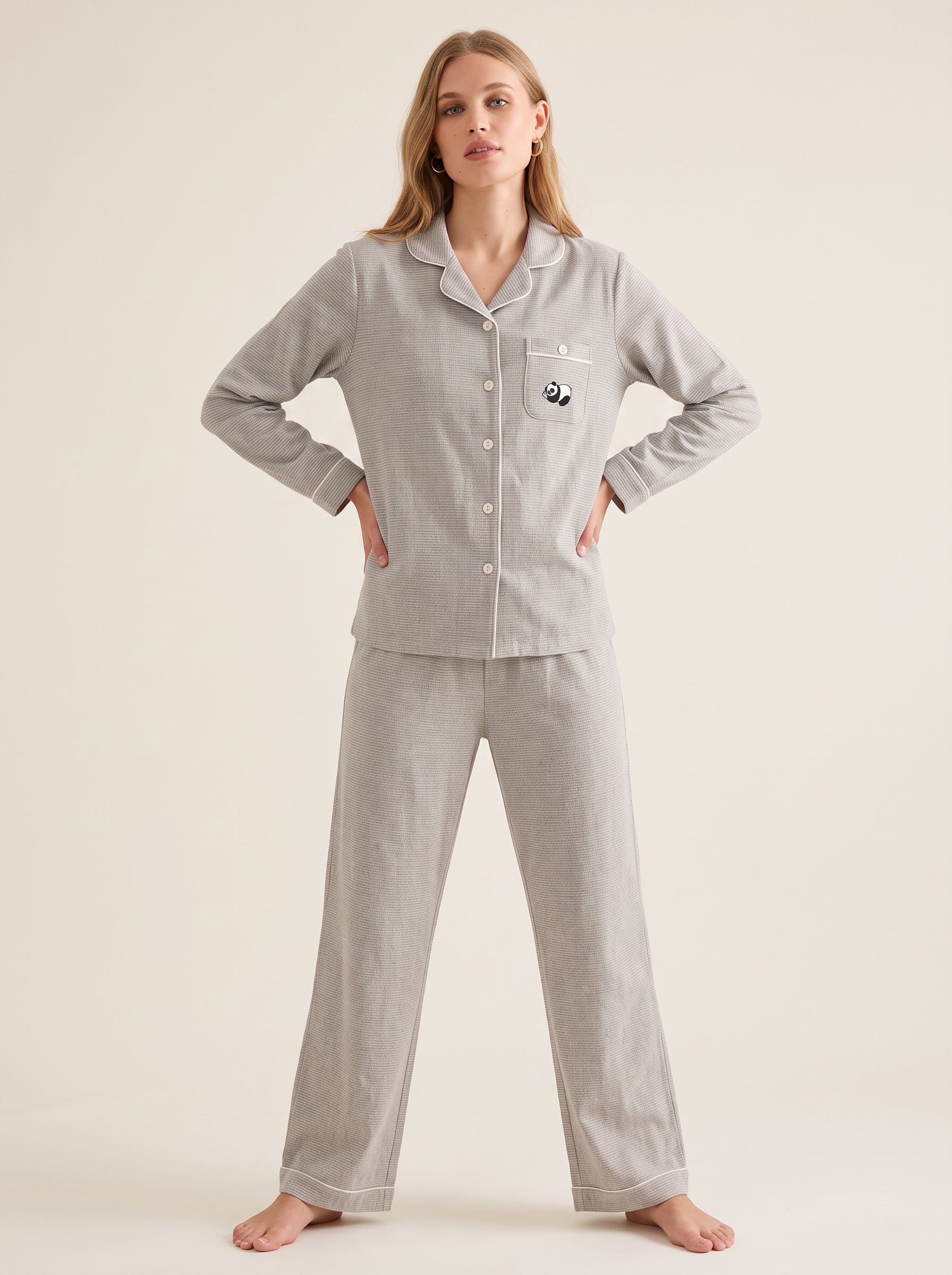 Check Flannel Pajama Set #color_Gray Panda Check
