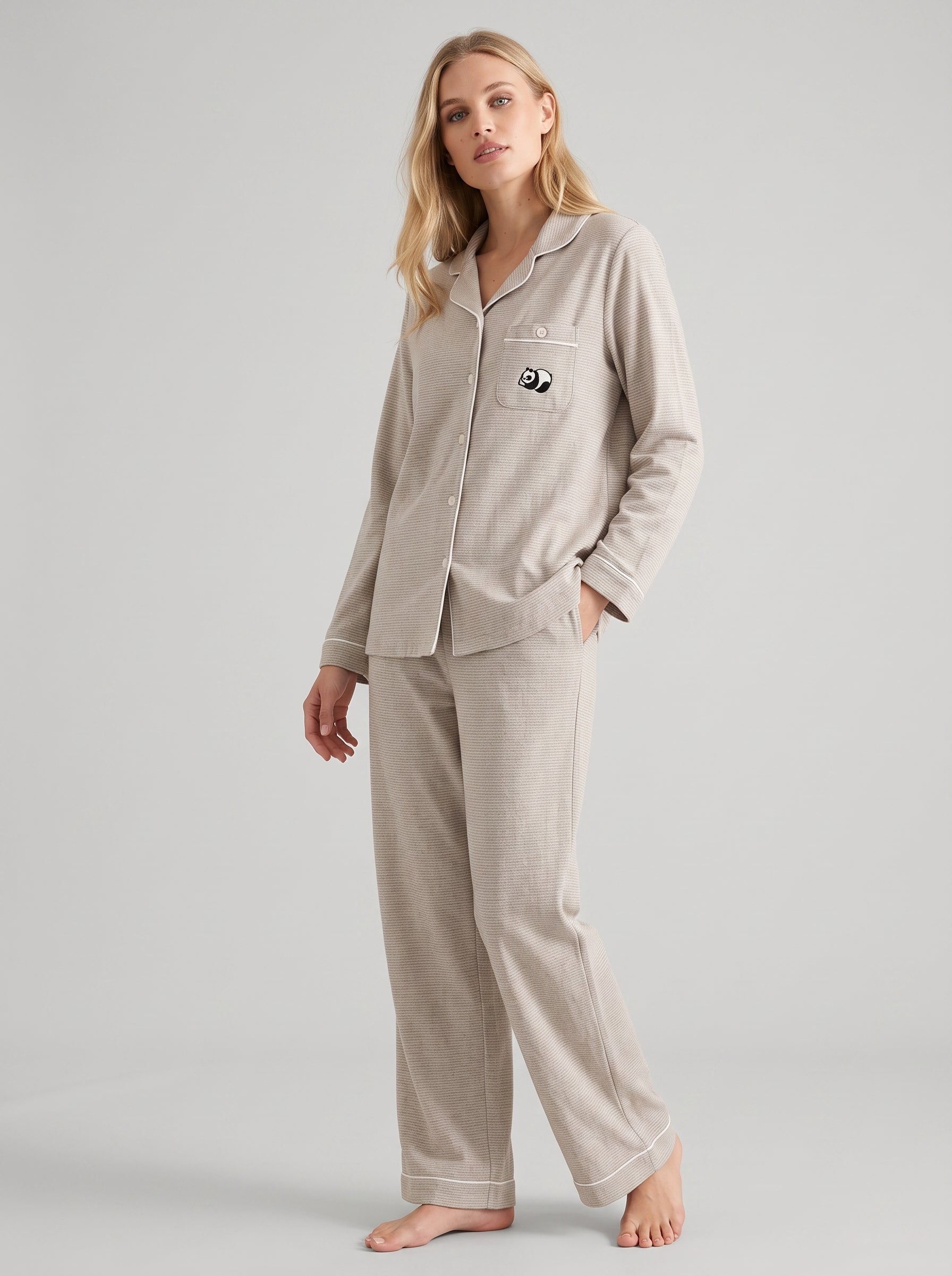 Check Flannel Pajama Set #color_Gray Panda Check
