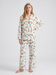 White Sleigh Cotton Flannel Pajama Set #color_White Sleigh Print