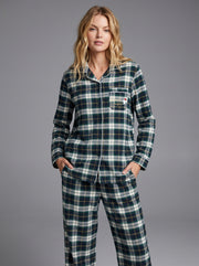 Green Plaid Cotton Flannel Pajama Set #color_Green Plaid