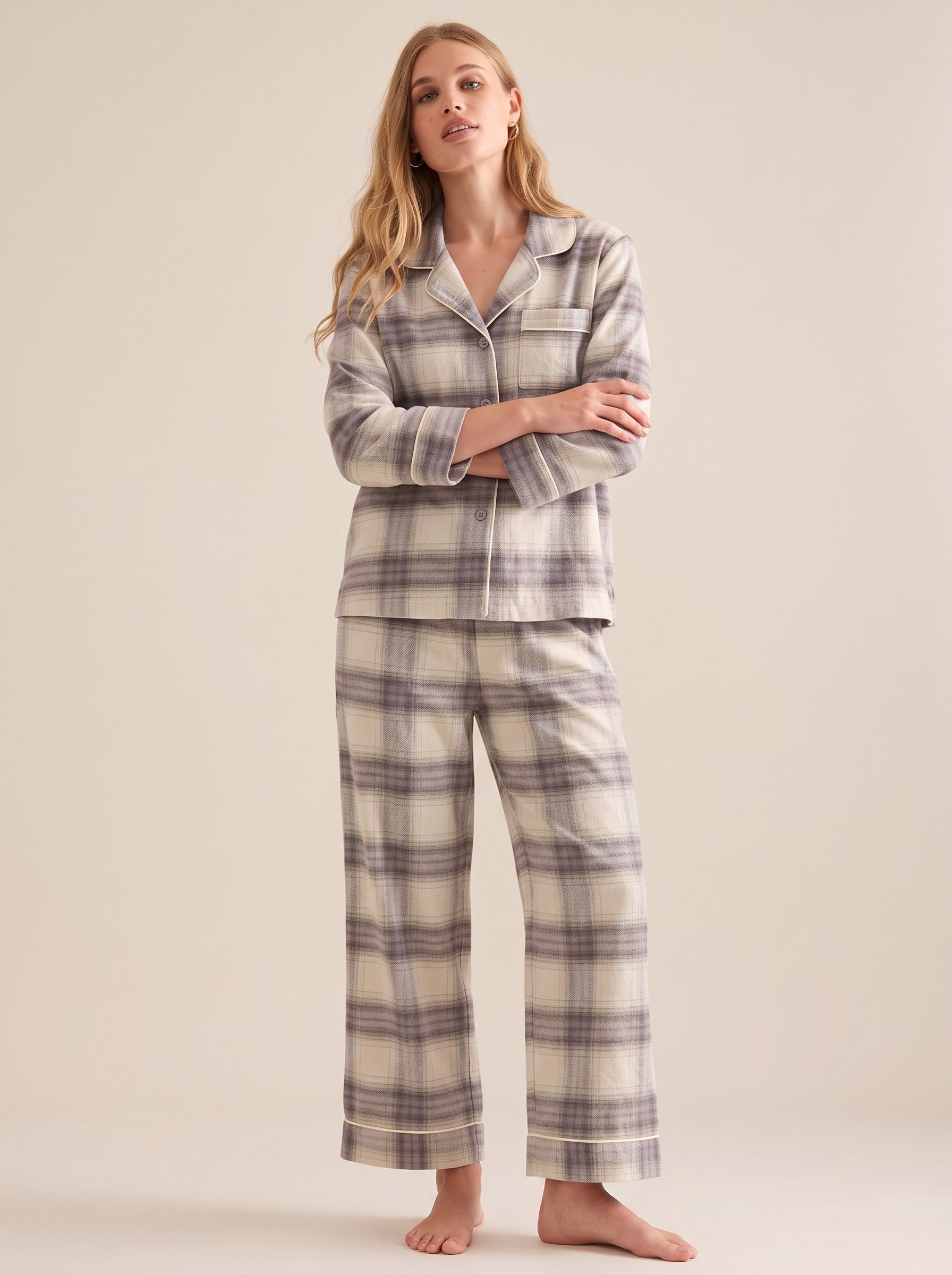 Plaid Cotton Flannel Pajama Set #color_Lavender Plaid