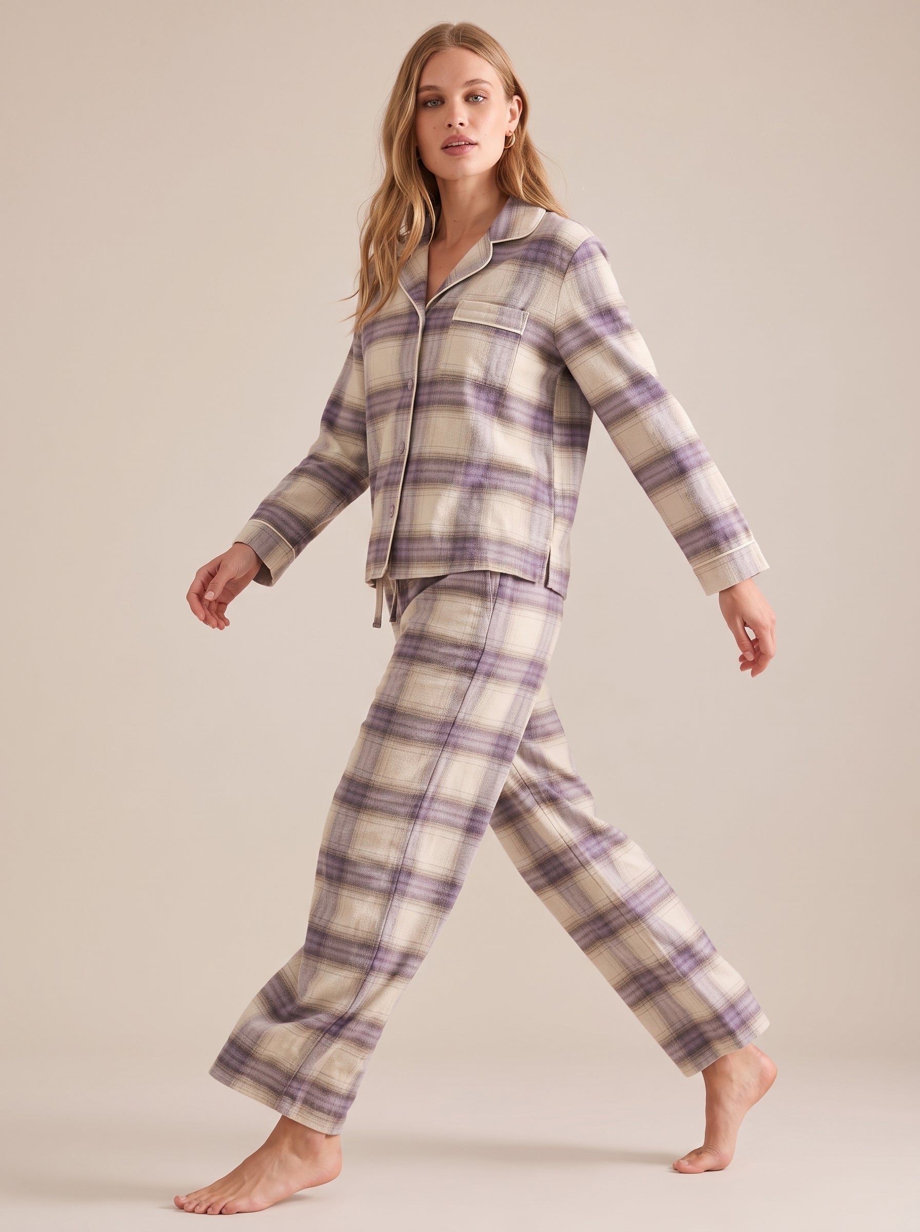 Plaid Cotton Flannel Pajama Set #color_Lavender Plaid