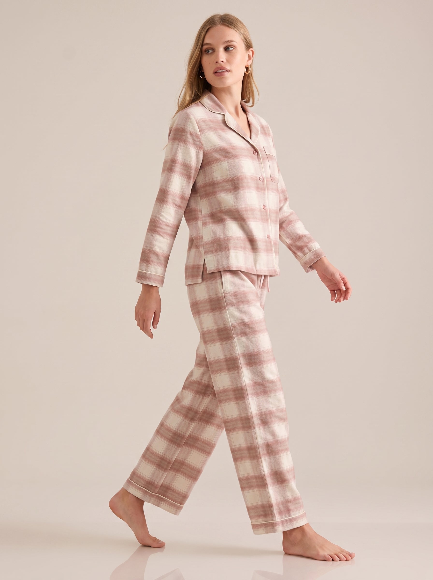 Plaid Cotton Flannel Pajama Set #color_Rose Plaid