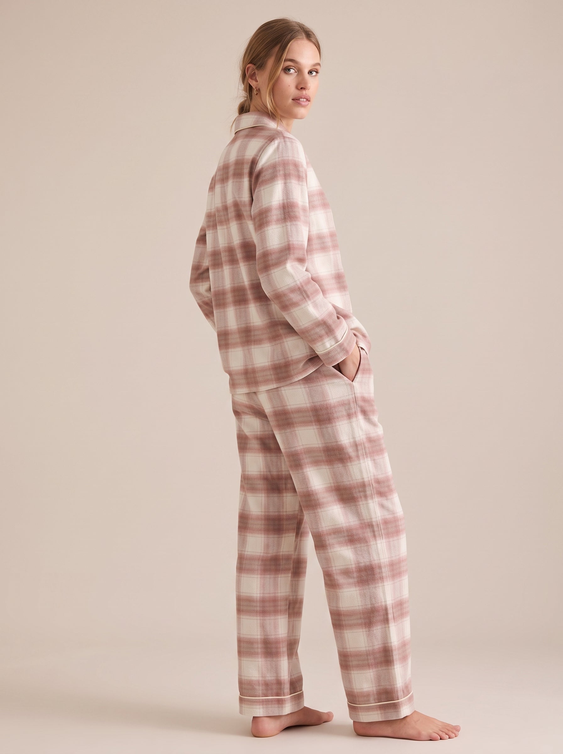 Plaid Cotton Flannel Pajama Set #color_Rose Plaid