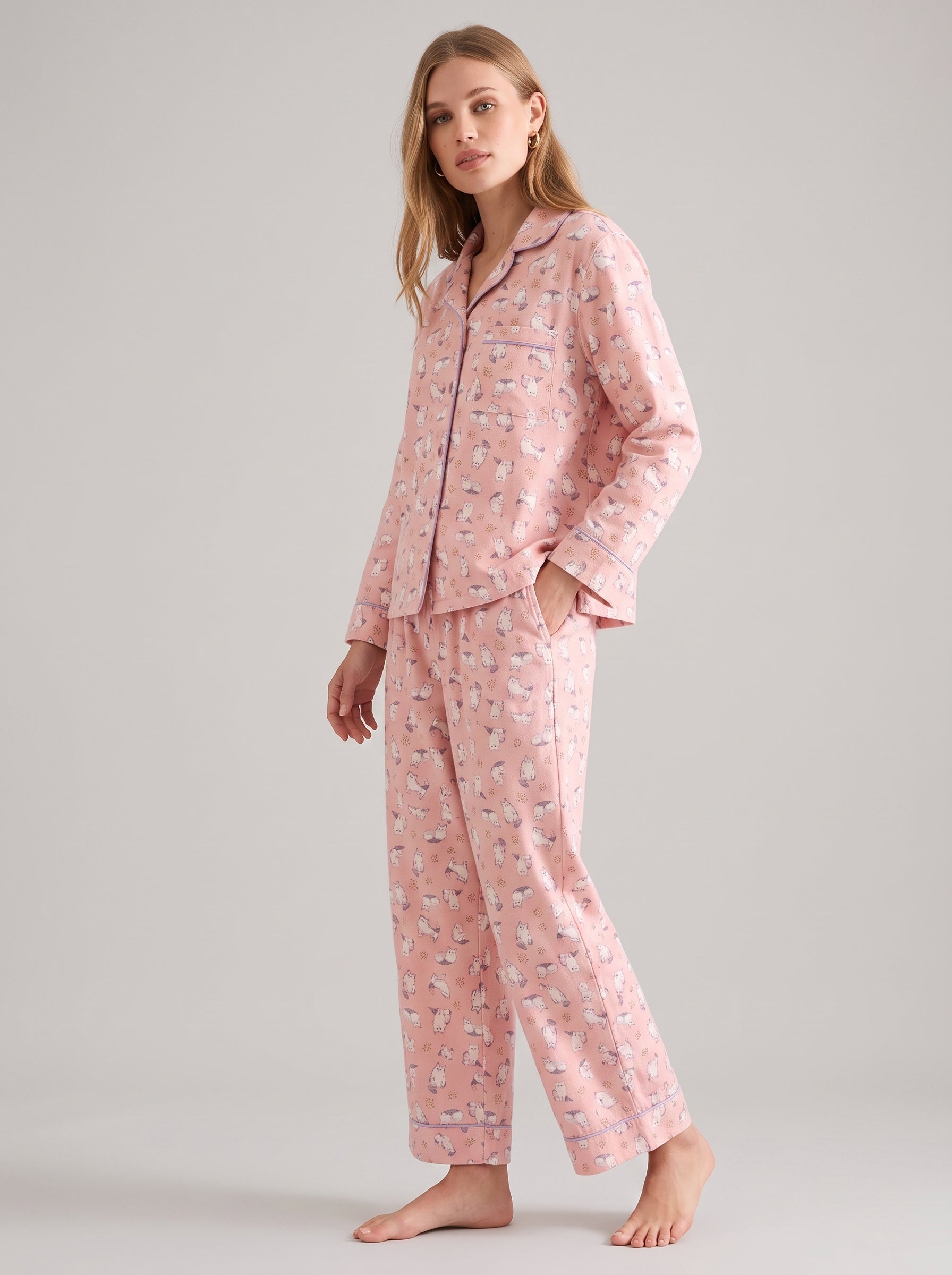 Puppy Print Cotton Flannel Pajama Set #color_Blush Puppy Print