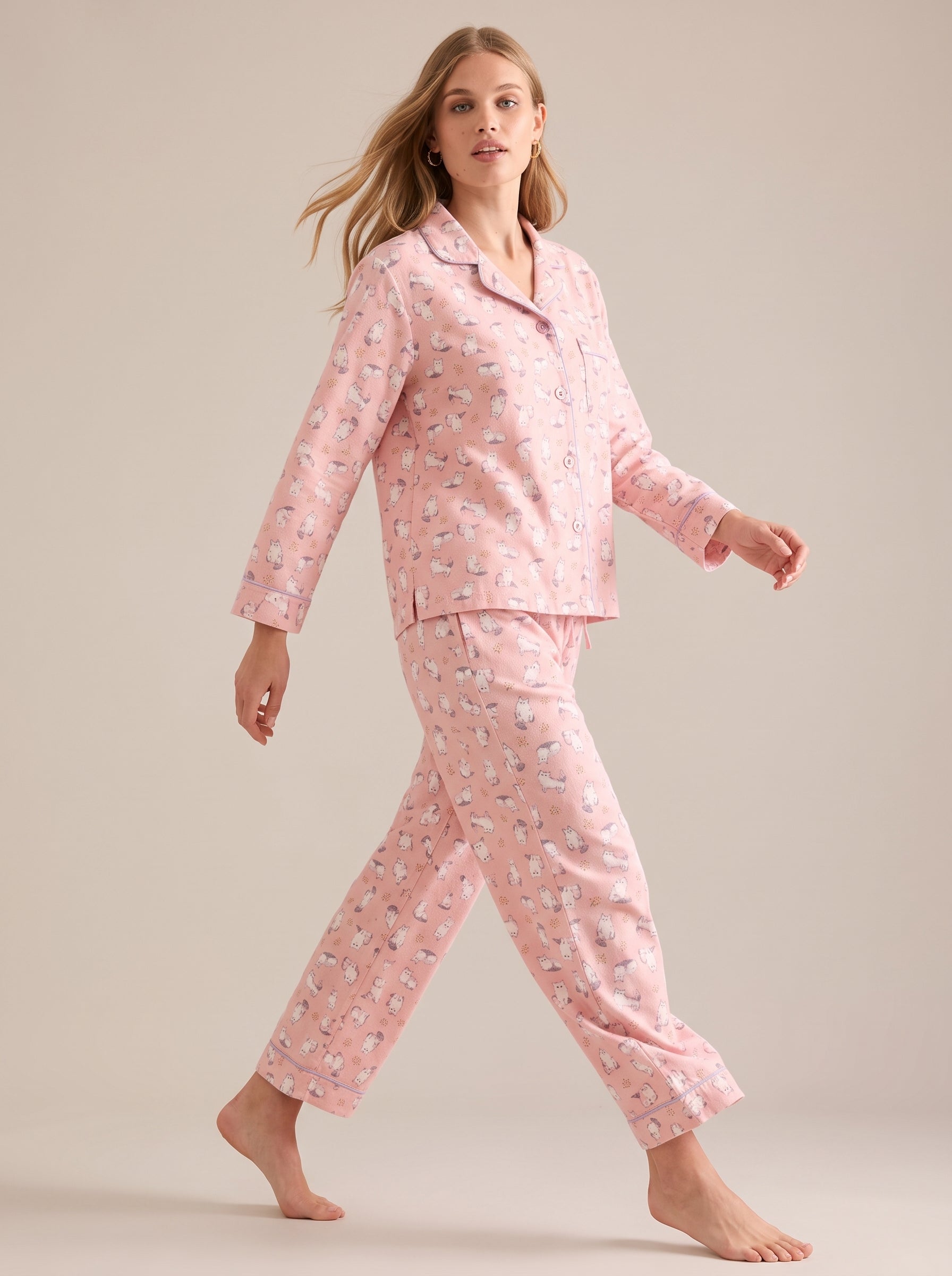 Puppy Print Cotton Flannel Pajama Set #color_Blush Puppy Print