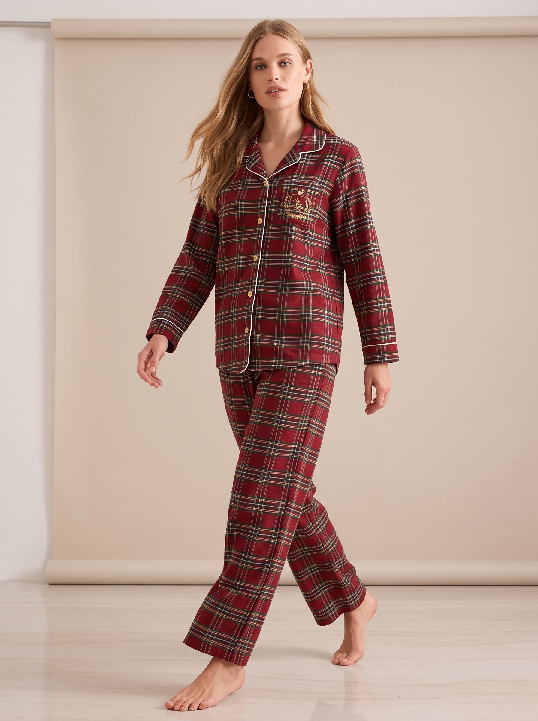 Tartan Cotton Flannel Pajama Set #color_Red Tartan