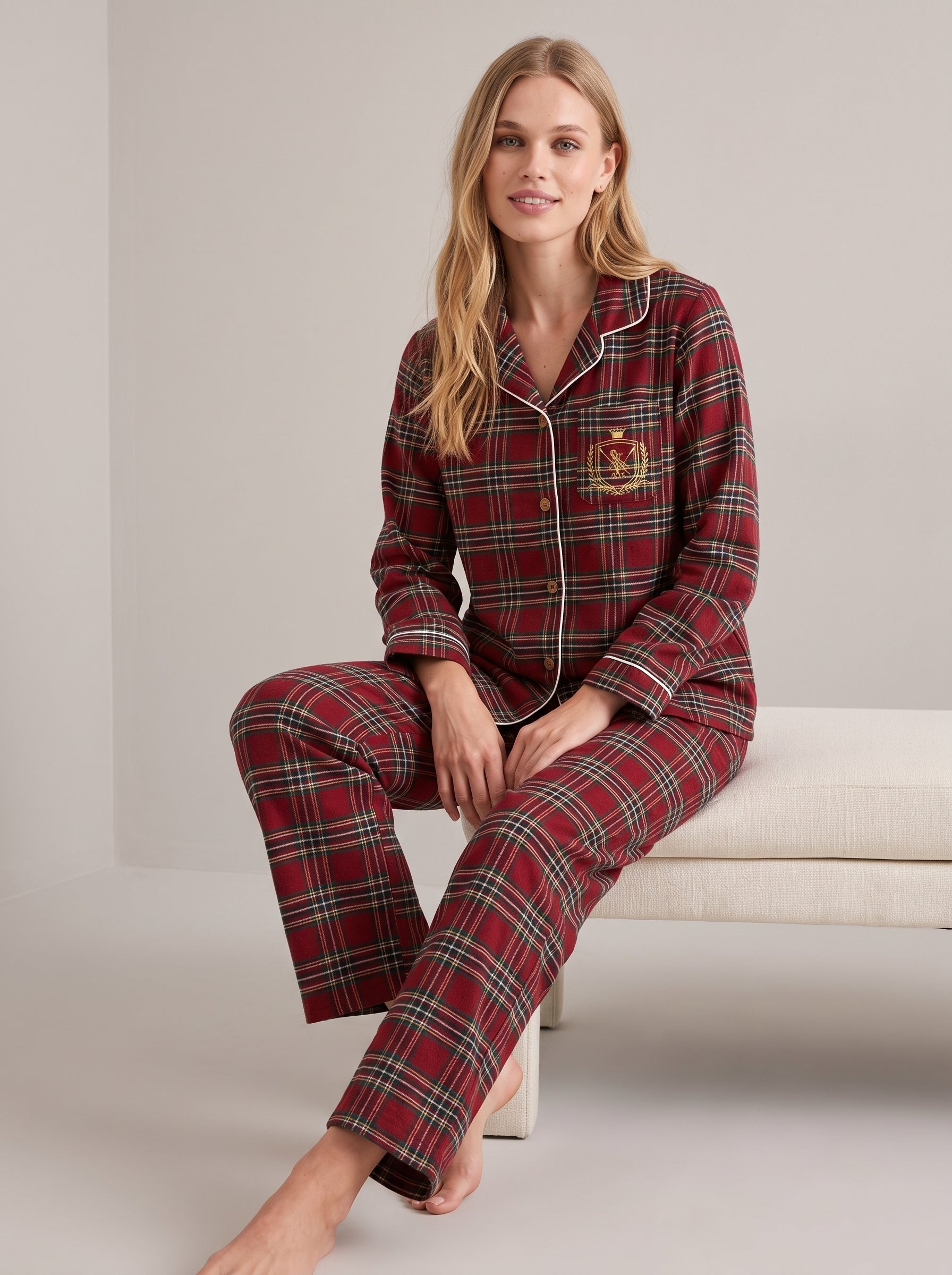 Tartan Cotton Flannel Pajama Set #color_Red Tartan