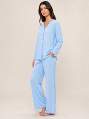 Sky Blue Scalloped Modal Pajama Set #color_Sky Blue