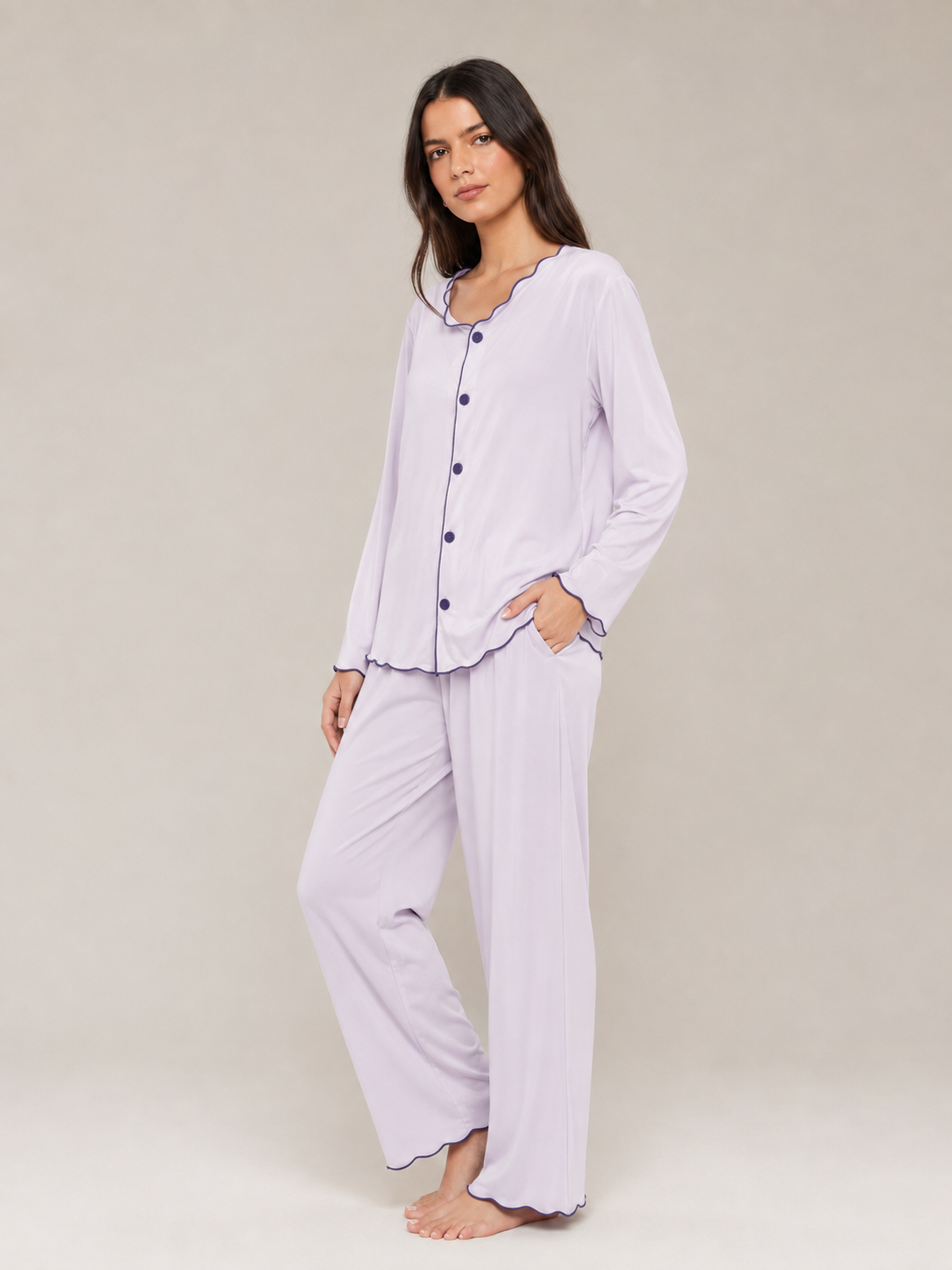 Lavender Scalloped Modal Pajama Set #color_Lavender