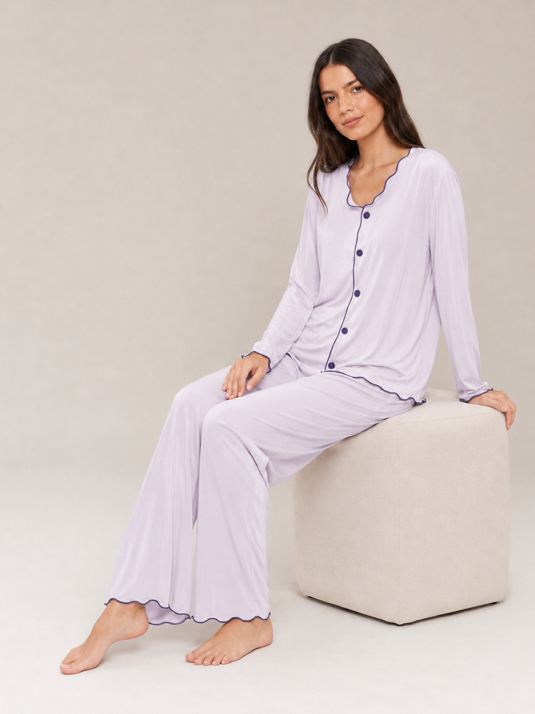 Lavender Scalloped Modal Pajama Set #color_Lavender