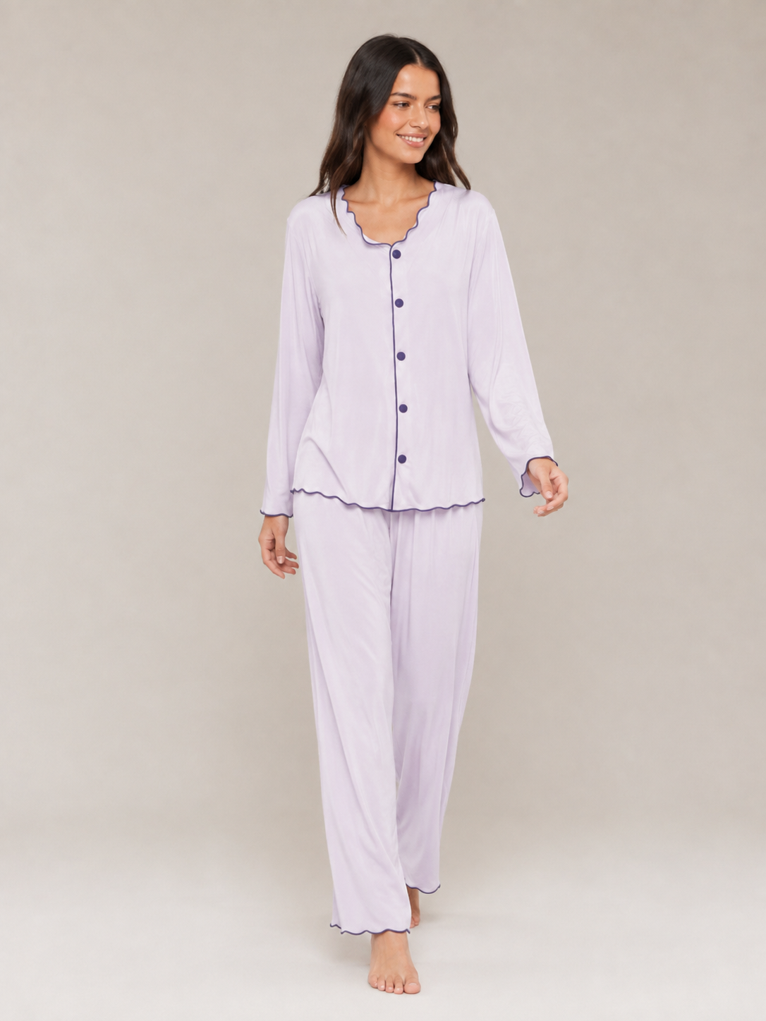Lavender Scalloped Modal Pajama Set #color_Lavender
