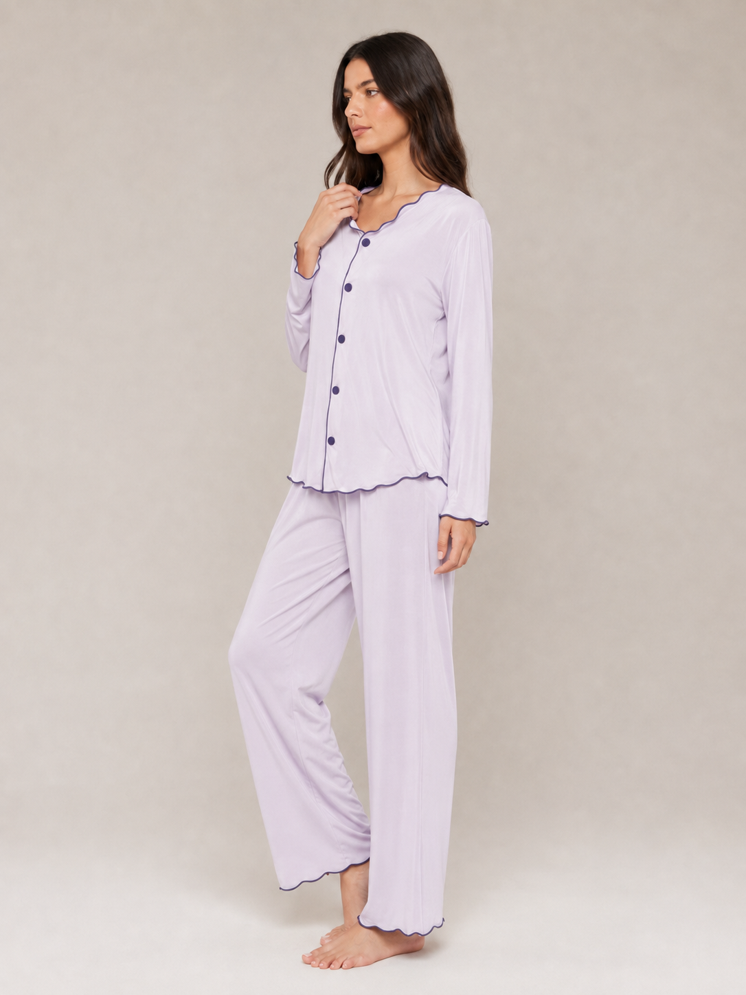 Lavender Scalloped Modal Pajama Set #color_Lavender