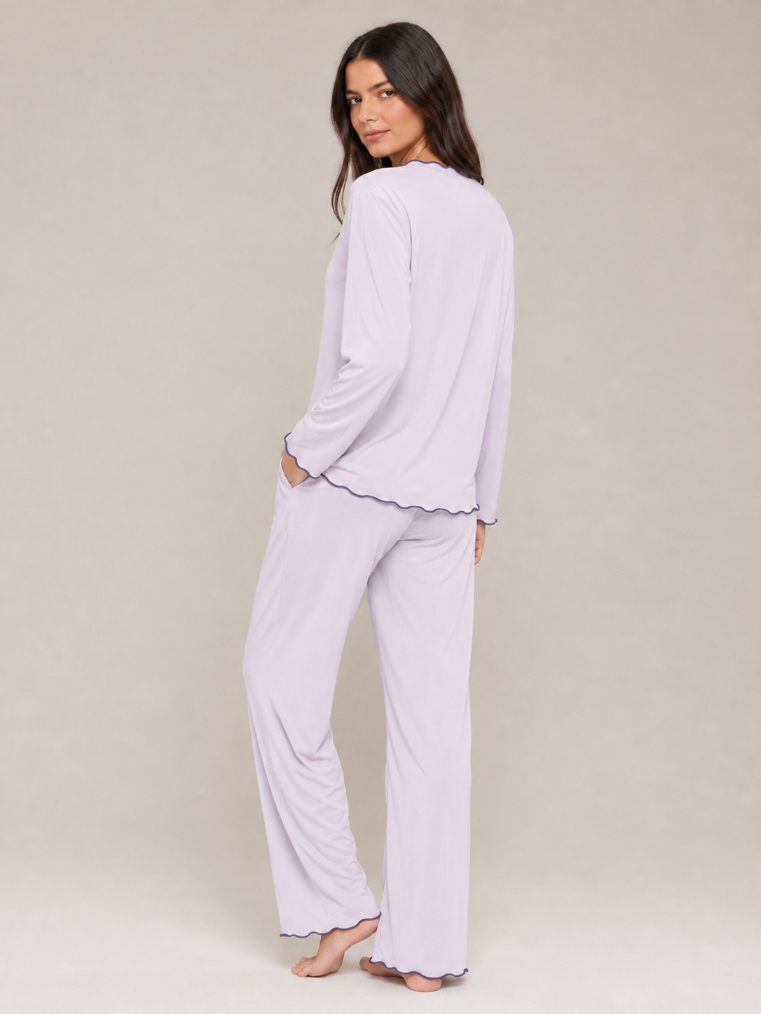 Lavender Scalloped Modal Pajama Set #color_Lavender