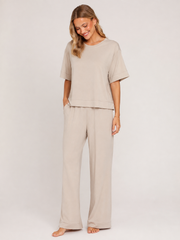 Greige Modal Wide-Leg Pajama Set #color_Greige