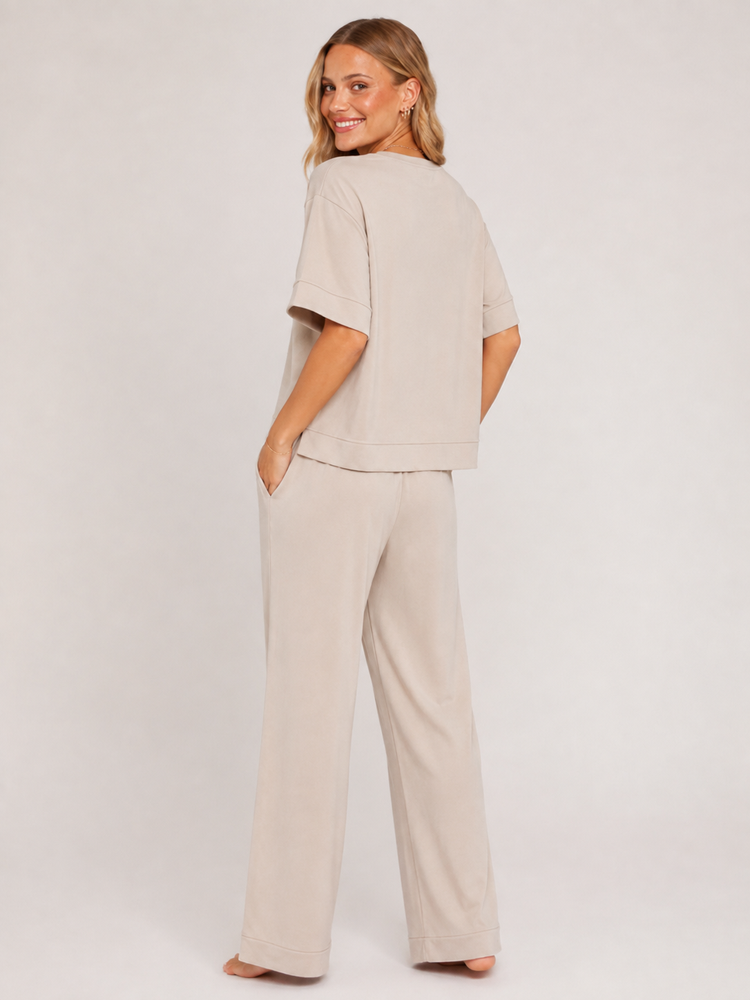 Greige Modal Wide-Leg Pajama Set #color_Greige