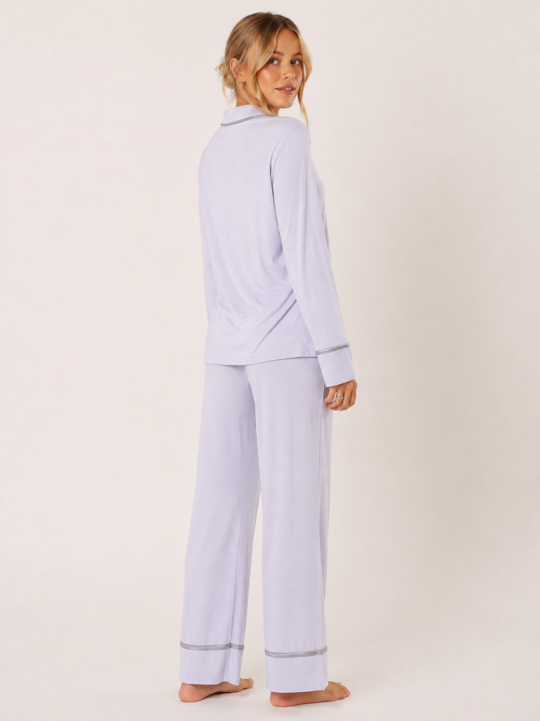 Lavender Modal Button-Front Pajama Set #color_Lavender