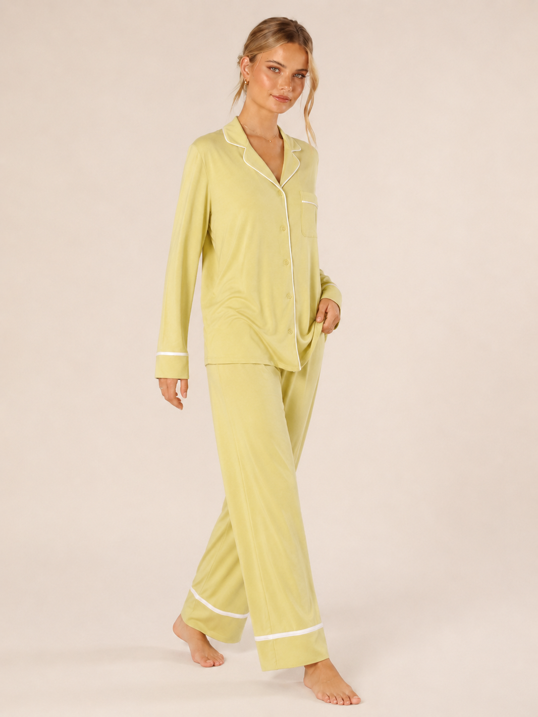 Pistachio Modal Button-Front Pajama Set #color_Pistachio