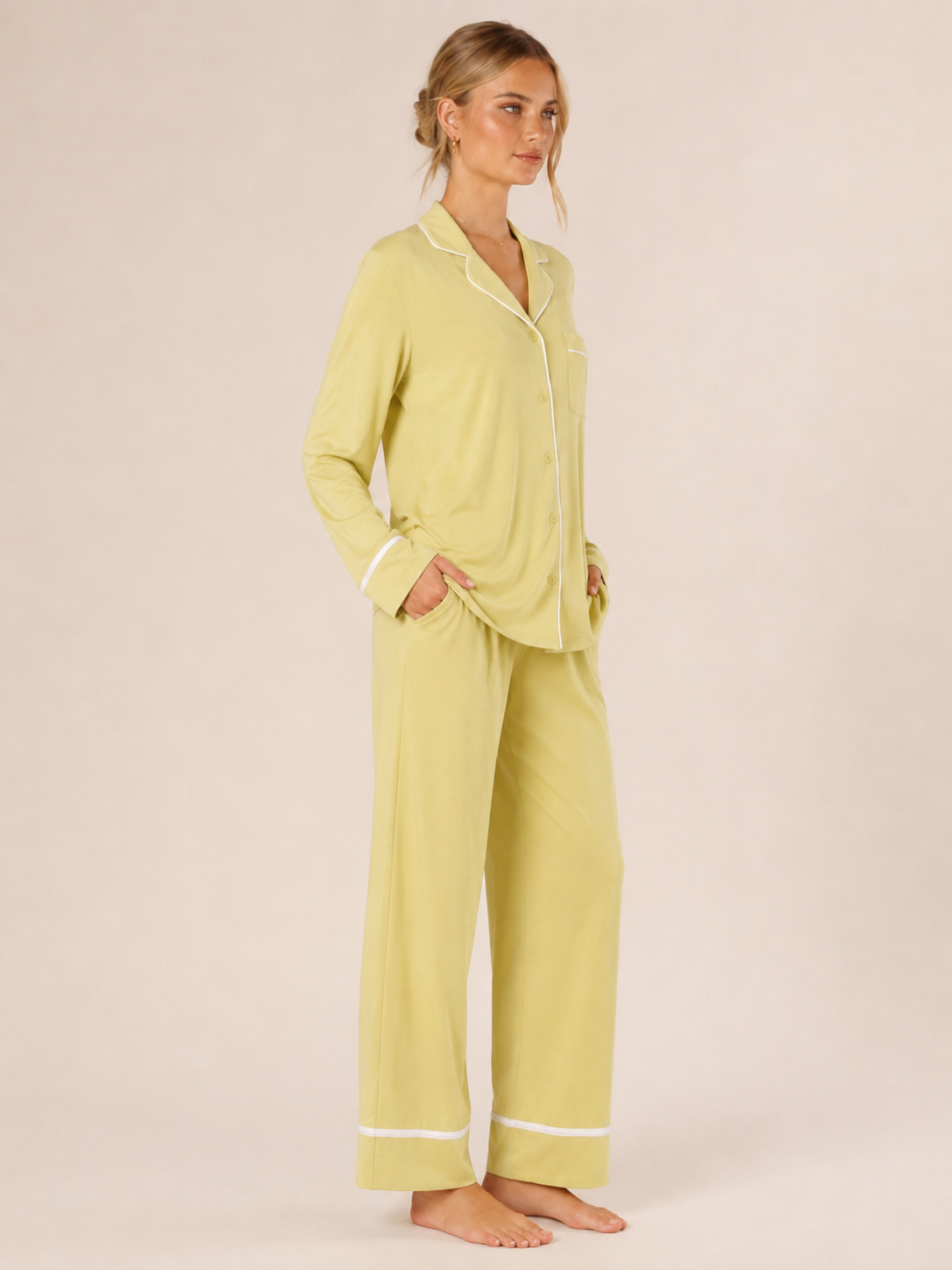 Pistachio Modal Button-Front Pajama Set #color_Pistachio