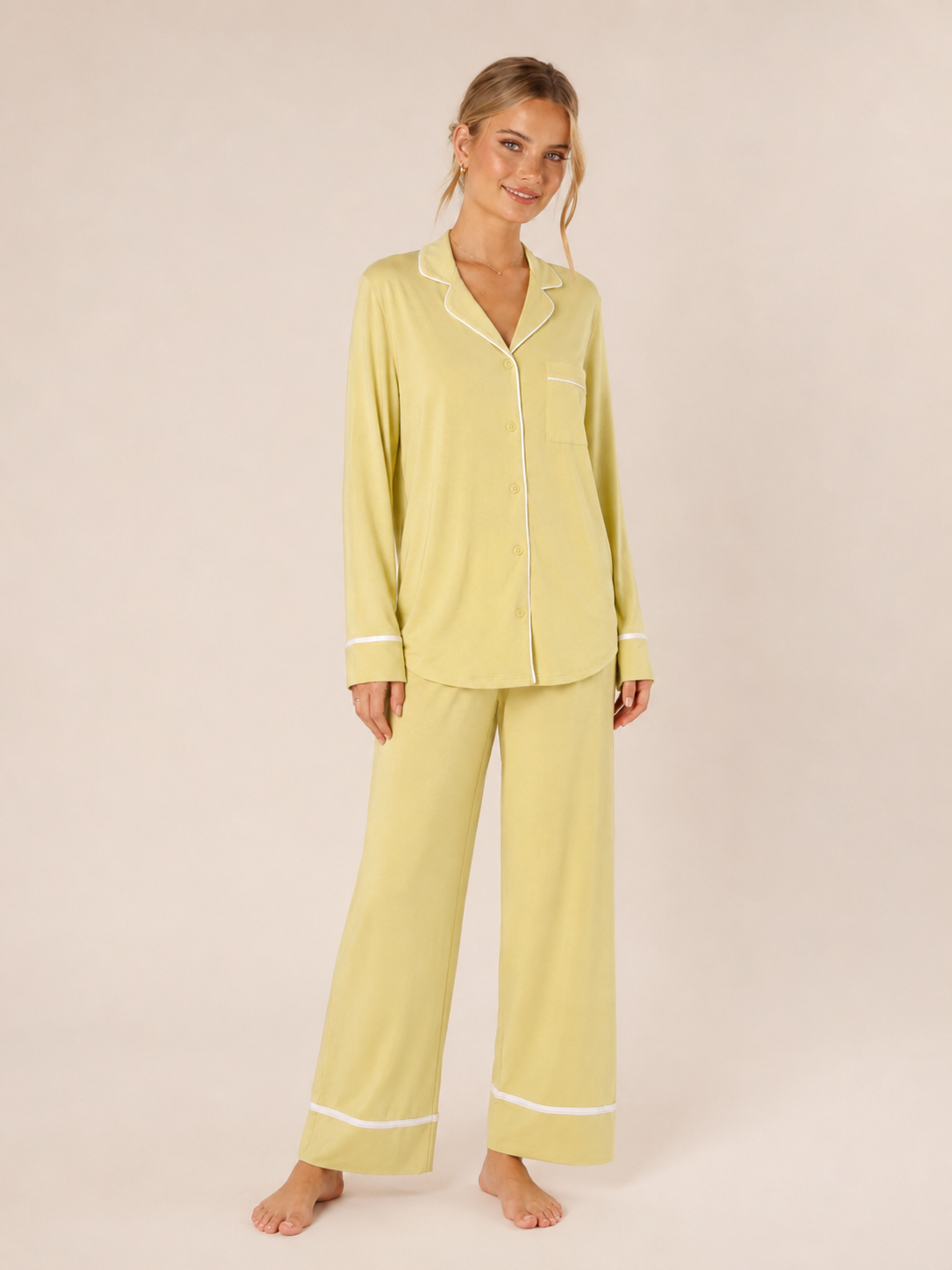 Pistachio Modal Button-Front Pajama Set #color_Pistachio