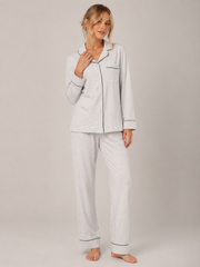 Light Gray Cotton Button-Front Pajama Set #color_Light Gray