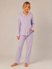 Lavender Cotton Button-Front Pajama Set #color_Lavender