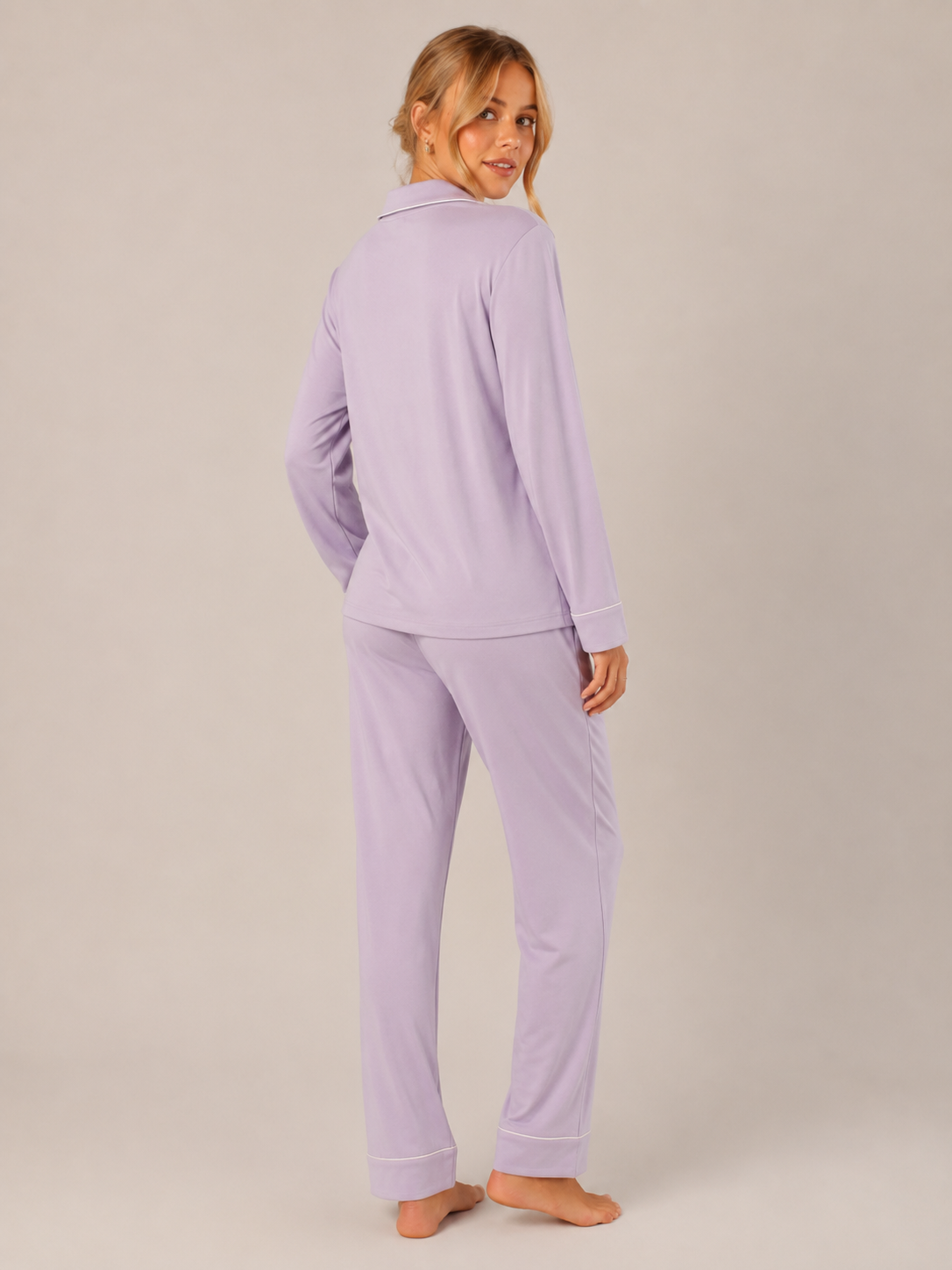 Lavender Cotton Button-Front Pajama Set #color_Lavender