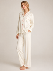 Pearl White Modal Piped Pajama Set #color_Pearl White